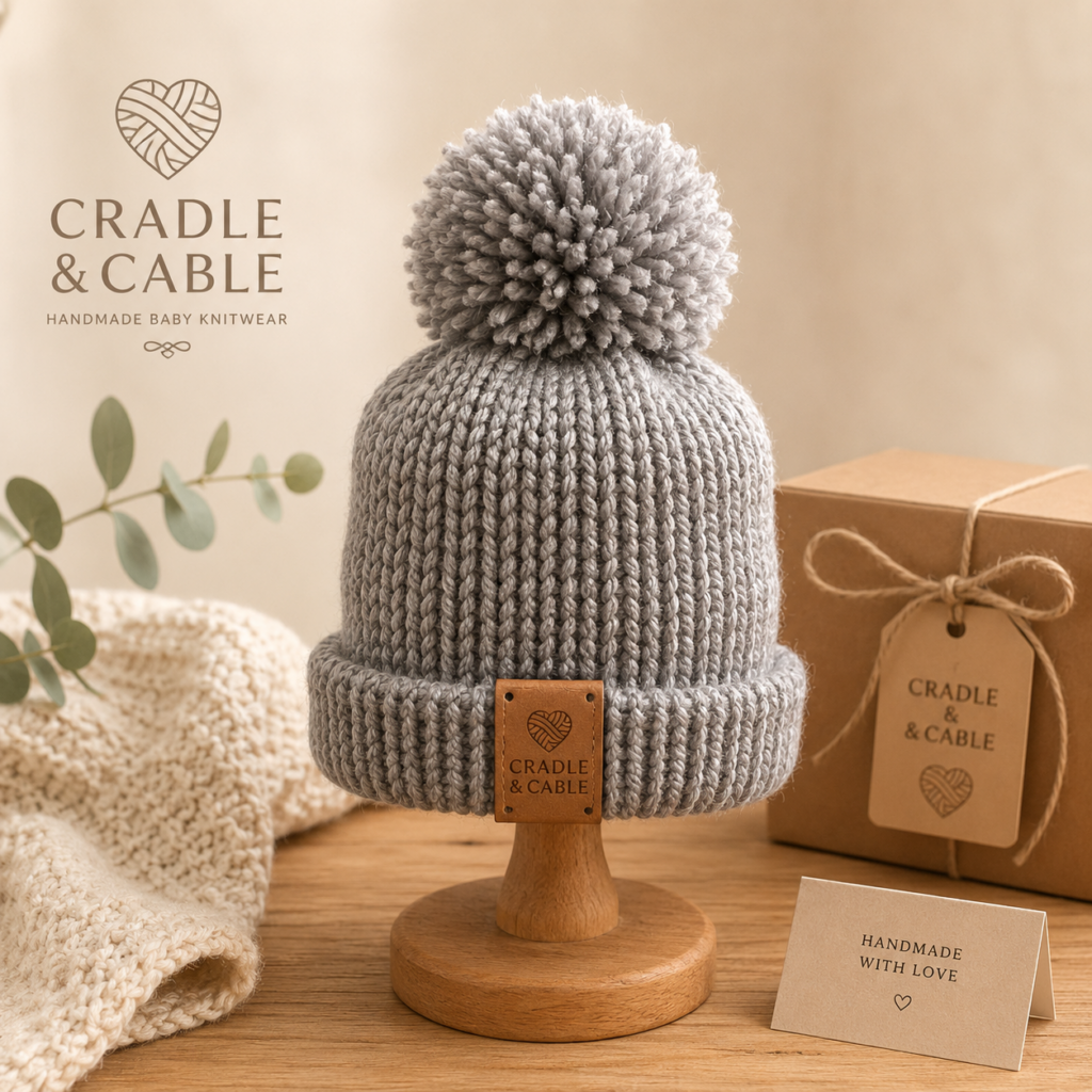 Cradle and Cable babywear handmade knitted baby beanie