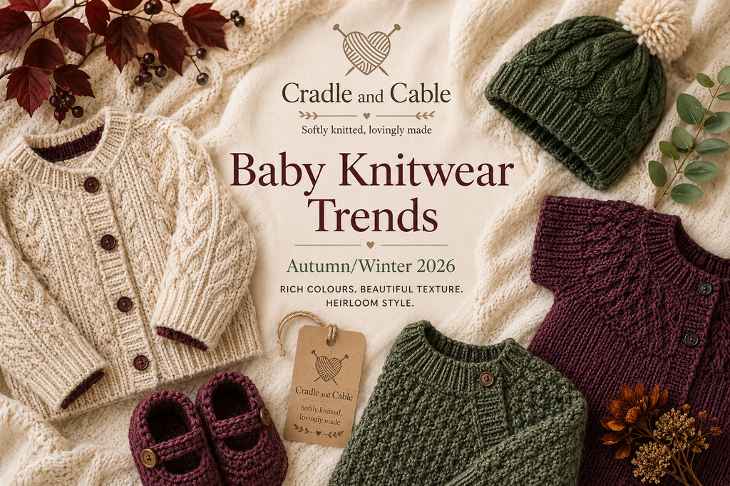 Baby knitwear trends 2026 featuring textured autumn and winter knitted baby clothes