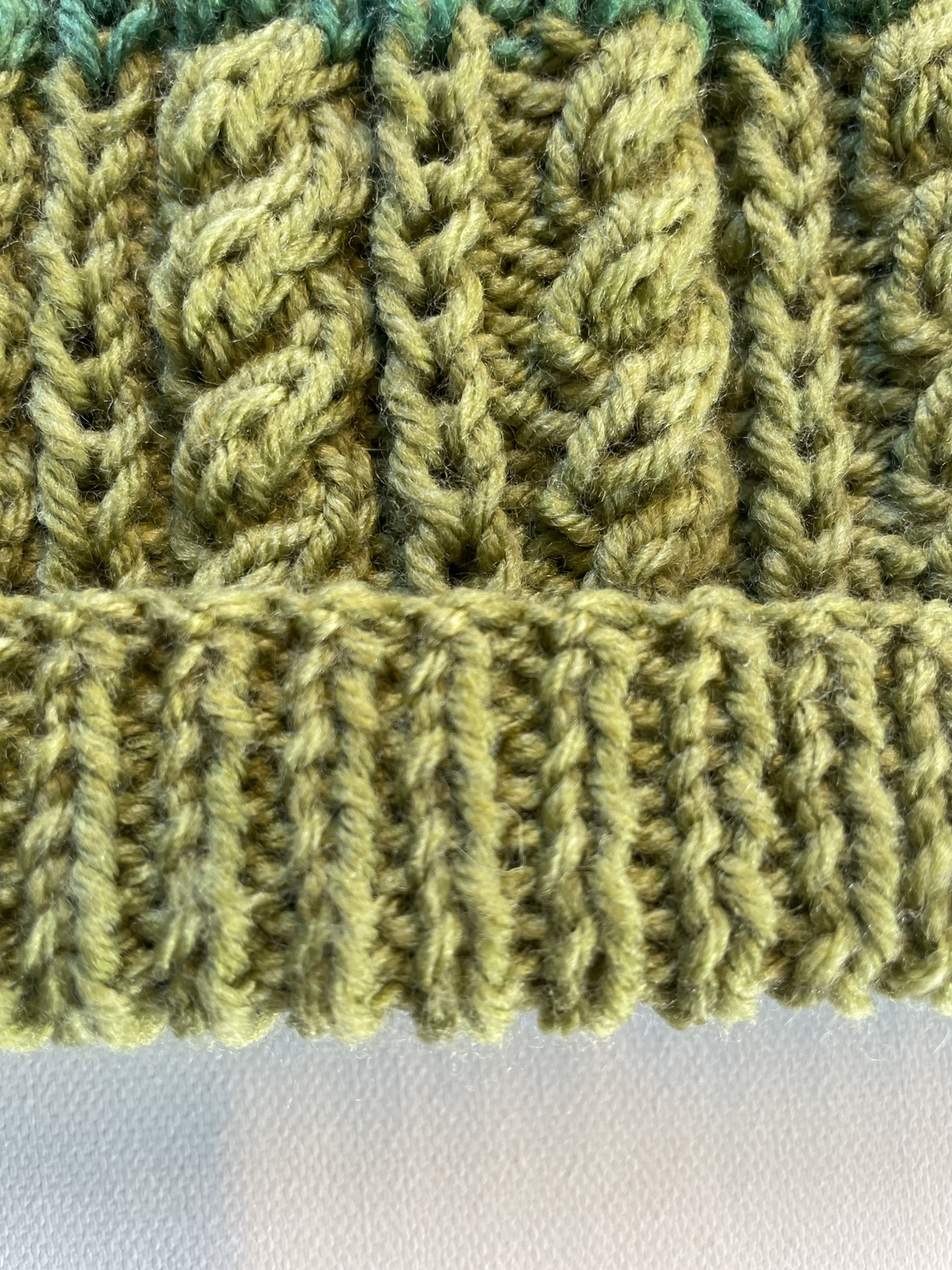Woodland Tide – Hand Knitted Cable Beanie | Green & Turquoise - Image 5
