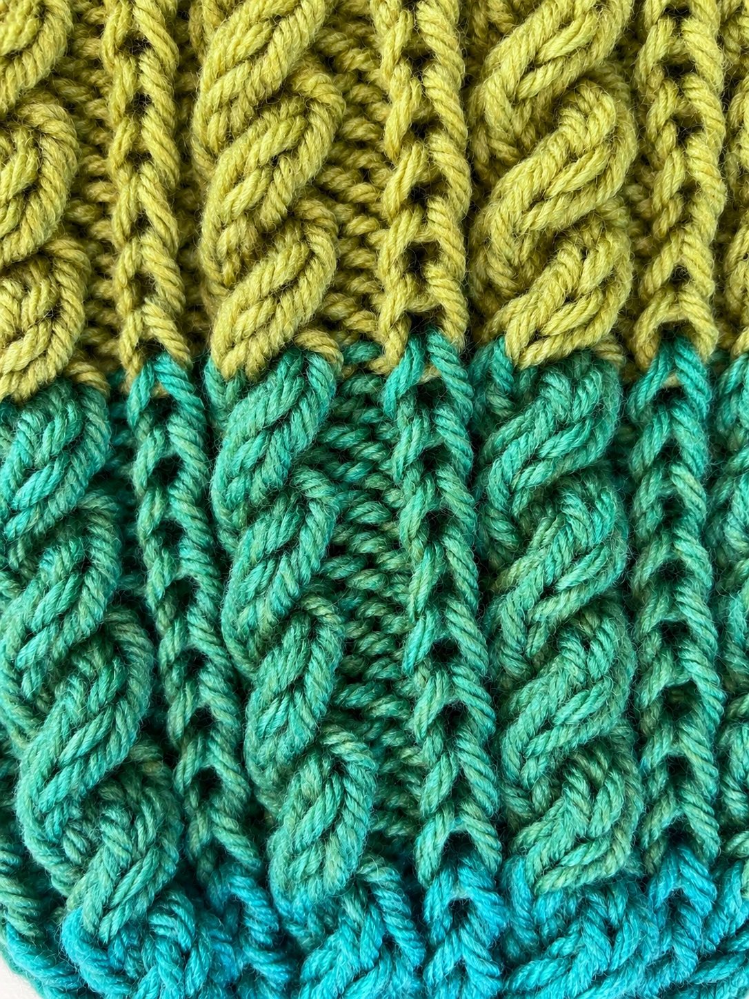 Woodland Tide – Hand Knitted Cable Beanie | Green & Turquoise - Image 4