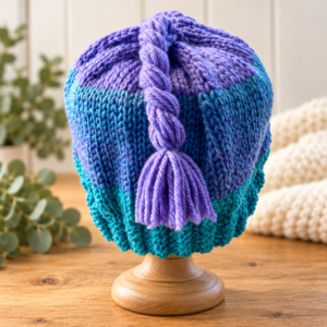 Hand knitted baby beanie – Twilight Braid